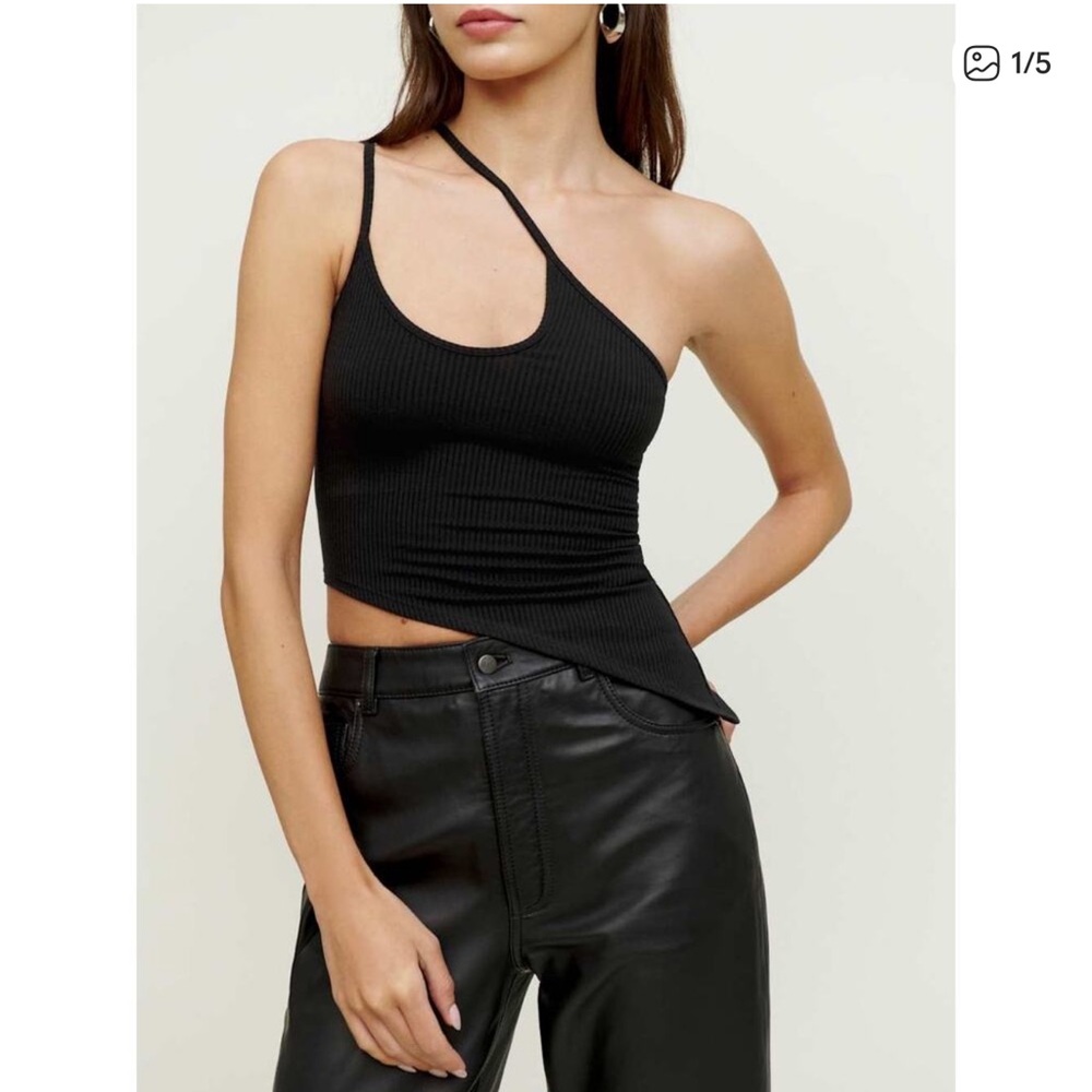 NWT Reformation Oceane Knit tank Black Ribbed Asymmetrical Tank Top